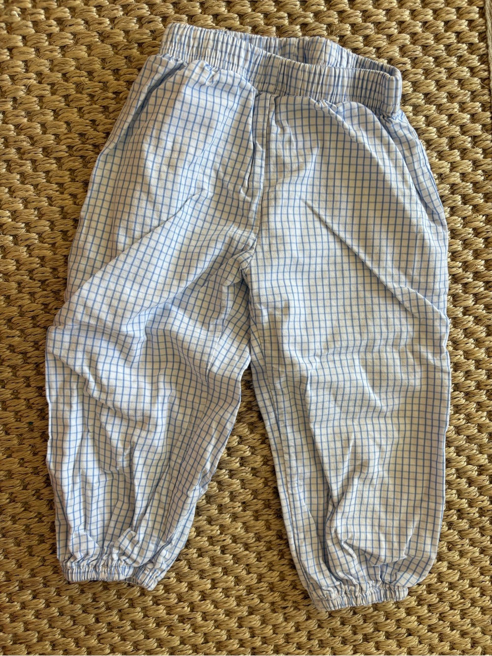 Light Blue and White Window Pane Elastic Waist Kids Pants